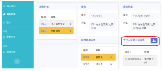 工作人員登入號(hào)列表