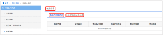 【核定信息】內(nèi)容為包括個(gè)體戶定額信息和企業(yè)所得稅核定信息
