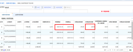 城鎮(zhèn)土地使用稅申報及減免稅額