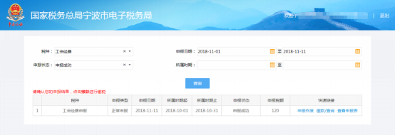 申報(bào)結(jié)果查詢(xún)界面