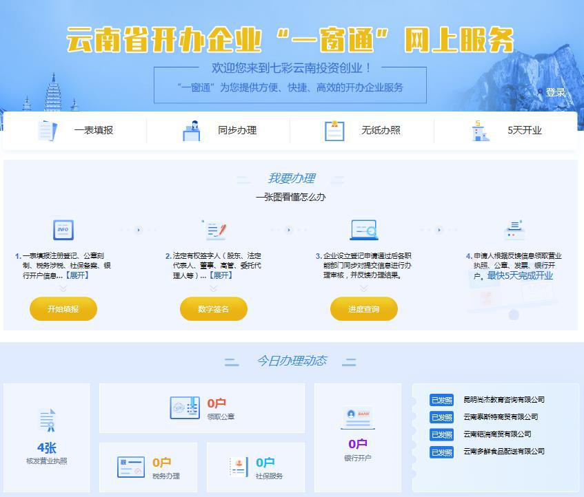 云南省開(kāi)辦企業(yè)“一窗通”